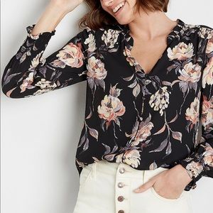 Maurice’s Black Floral Button Down Ruffle Blouse